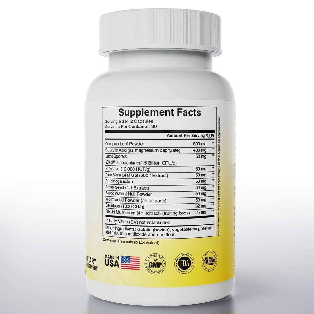 Back label of the Pure Peak Candida Cleanse bottle